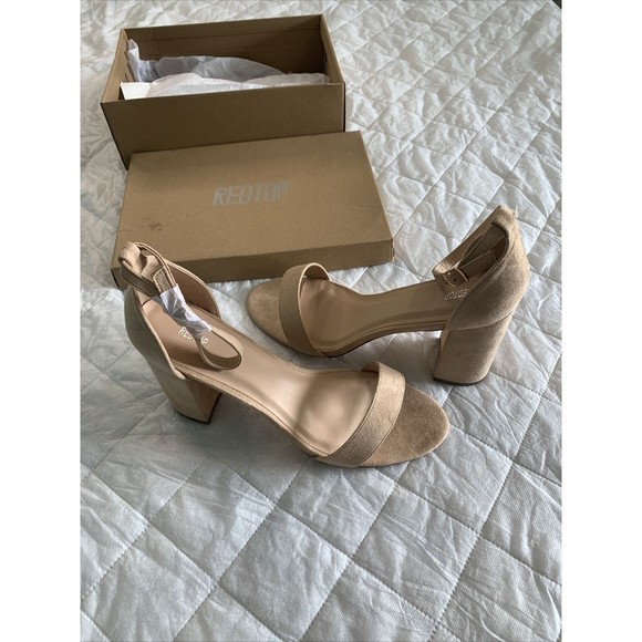 REDTOP Women's Open Toe Chunky 3.9 IN Heel Sandals Ankle Strap Nude Color SZ10😀 - Picture 9 of 16